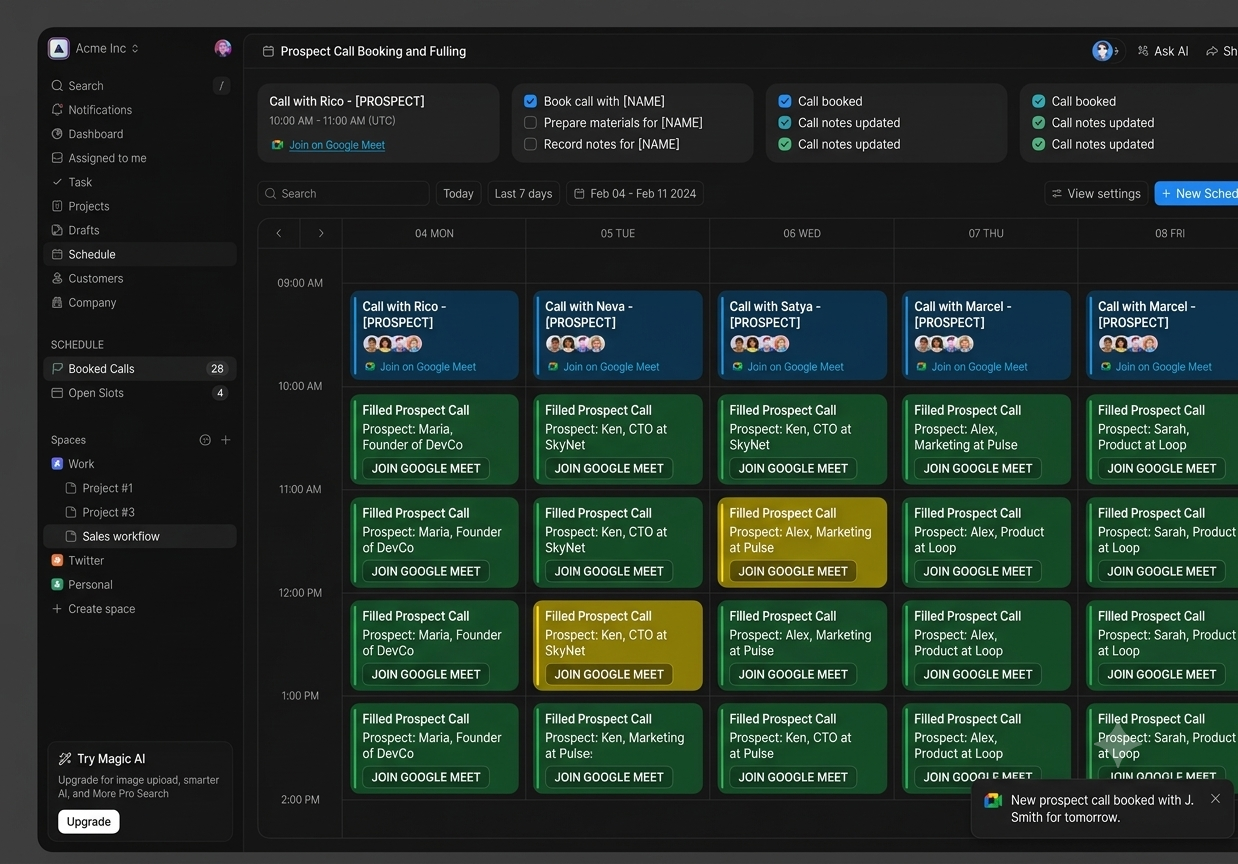 Ascent Acquisition prospect call booking dashboard
